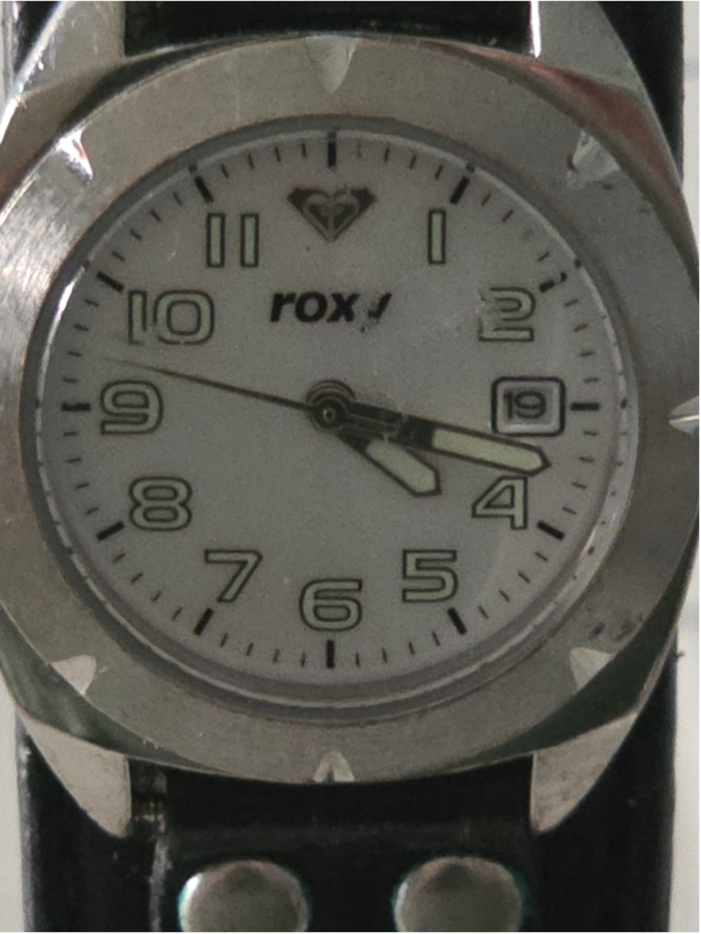 Women's Roxy Black and Silver Studded Leather Strap Analog Watch